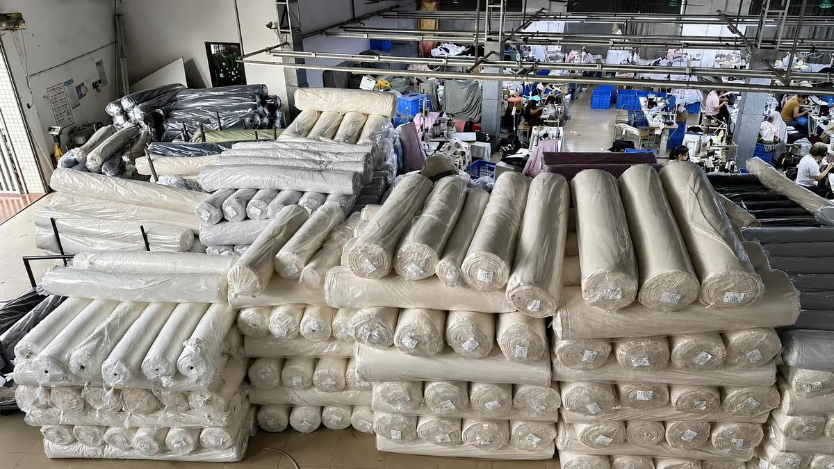 Fabric rolls stored in the production facility