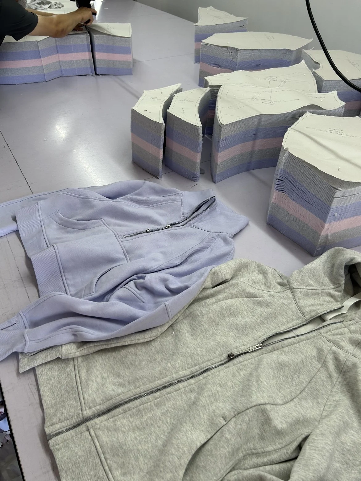 Hoodie pieces and production table