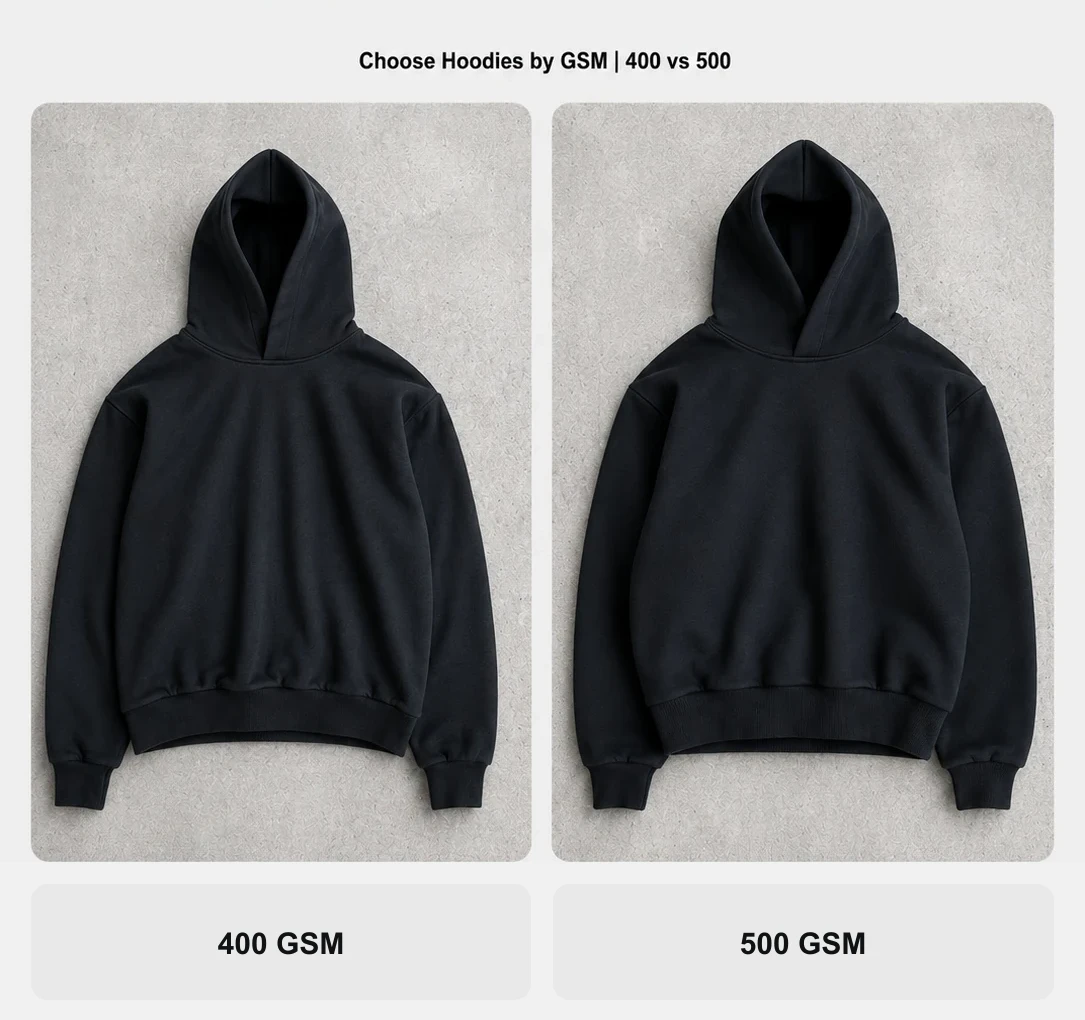 400 GSM and 500 GSM hoodie fabric comparison