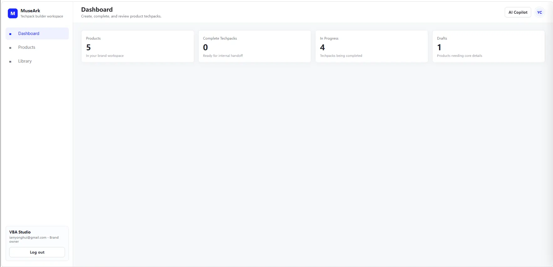 MuseArk dashboard demo screen