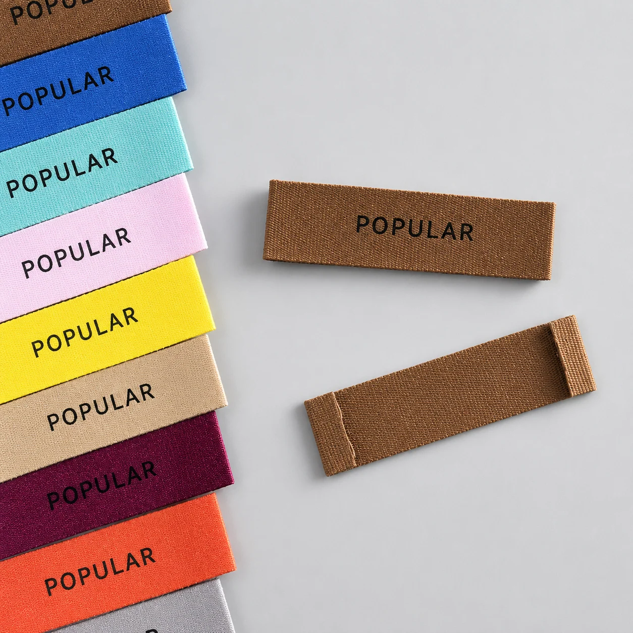Woven labels shown in multiple colors