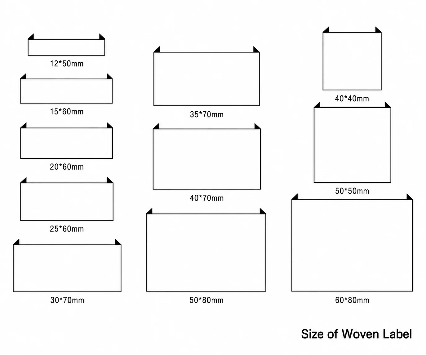 Woven label size reference chart